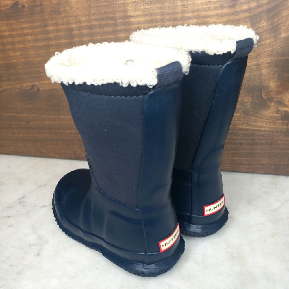 Hunter kids roll top sherpa lined boots navy blue US size boys 9/girls 8